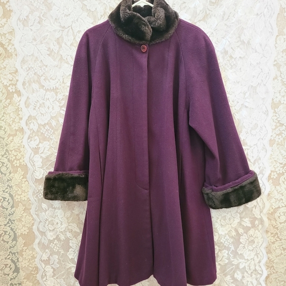 Vintage 90's Searle Blatt Studio Swing Coat Dark Purple Eggplant Wool Coat - Picture 2 of 10